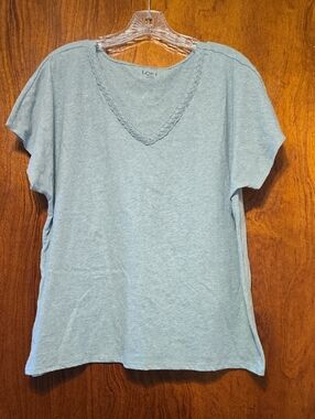LOFT Light Blue Braided V-Neck Short Sleeve Top